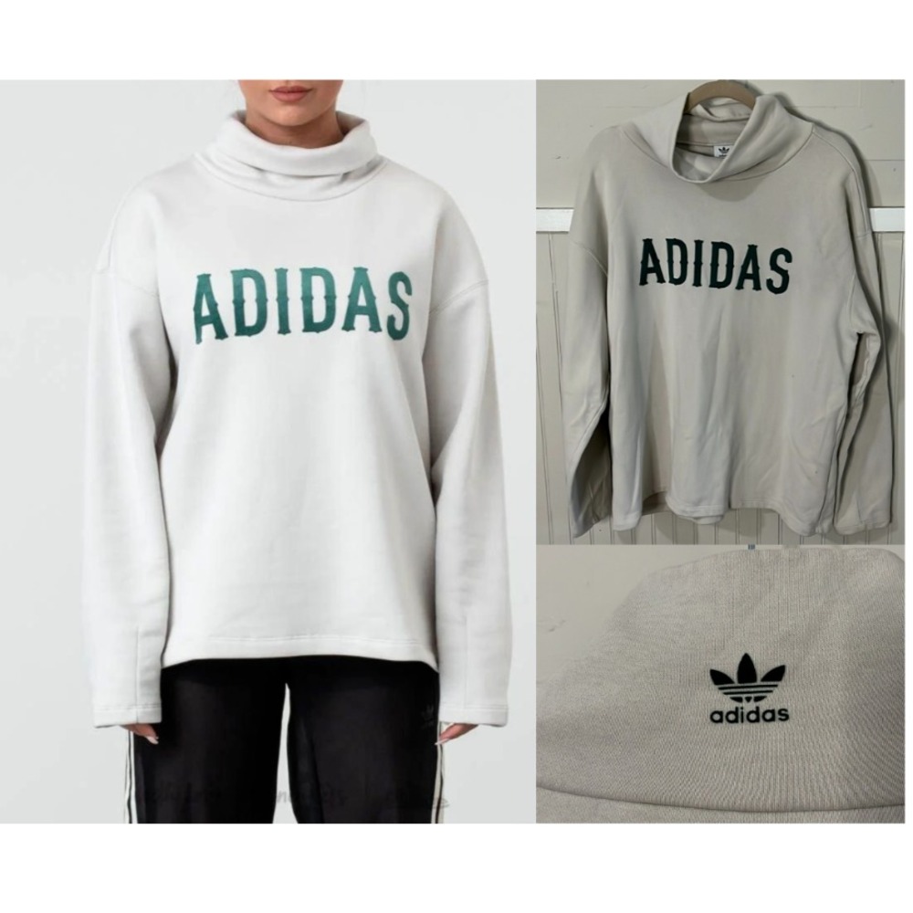 Adidas Women's Spell Out Logo Pullover Sweater Size Small Off-White Turtleneck